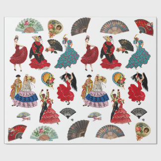 Papel De Presente Vintage Spanish Flamenco Dancer women fans art