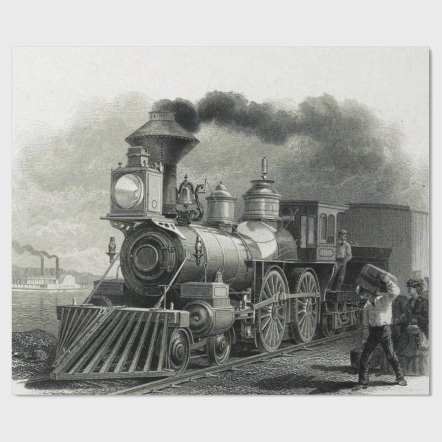 Papel De Presente Vintage Steam Train (Aberto)