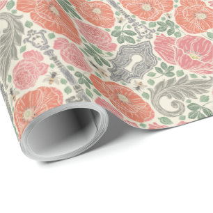 Papel De Presente Vintage Steampunk Old Lock Key Red Poppy