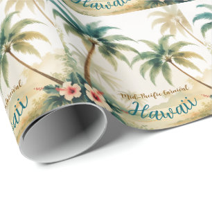 Papel De Presente Vintage Style Havaiano Viagem Honolulu