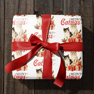 Papel De Presente Vintage Style Meowy Catmas Natal