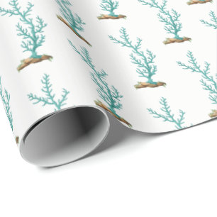 Papel De Presente Vintage Stylized Sea Coral #4 Aqua