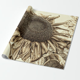 Papel De Presente Vintage Sunflower Sepia Tone Old Style Decoupage