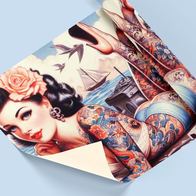 Papel De Presente Vintage Tattoo Old School Girl (Criador carregado)