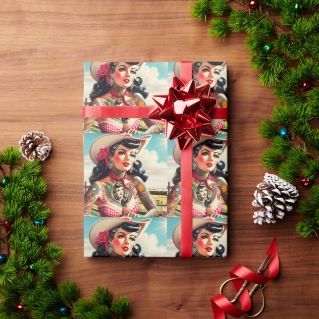 Papel De Presente Vintage Tatuado País Pinup (Presente de Natal)