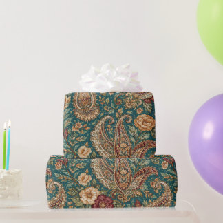 Papel De Presente Vintage Teal Heirloom Paisley Garden