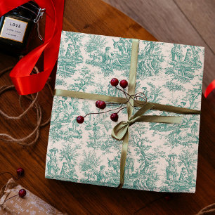 Papel de Presente Vintage Teal Toile País Francês