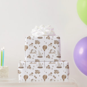 Papel De Presente Vintage Toy Abacus, Rocking Horse, Blocks, Barco