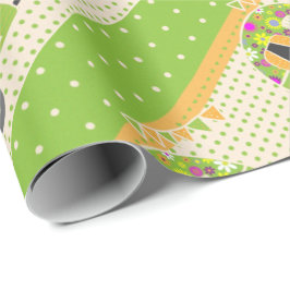 Papel De Presente Vintage Trailer Party Fornece Verde/Laranja