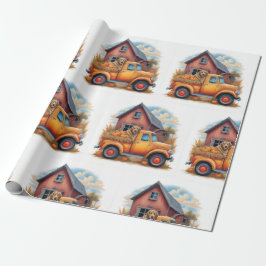Papel De Presente Vintage Truck & Hunting Dog no outono, outono,