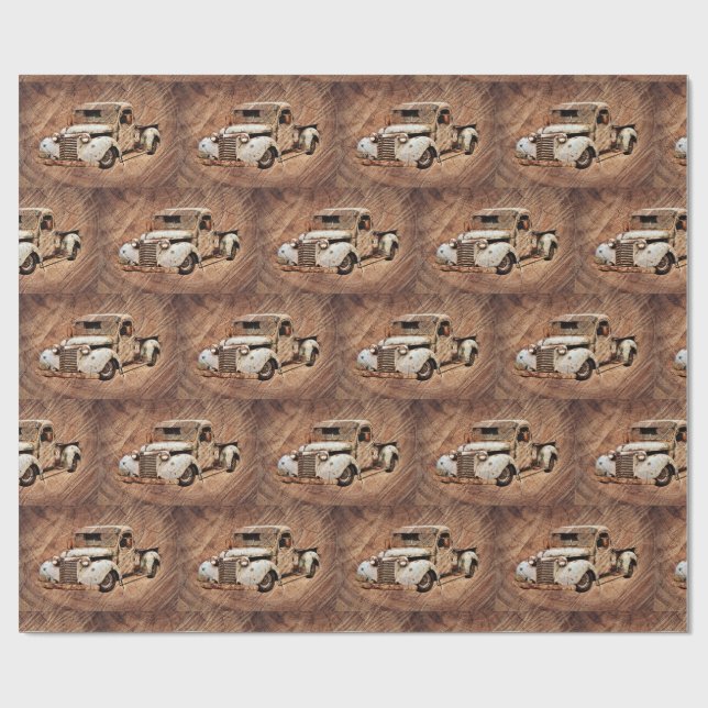 Papel De Presente Vintage Truck Rustic Wood (Aberto)