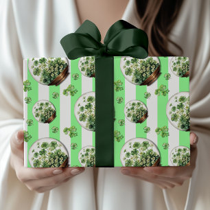 Papel De Presente Vintage Verde Esmeralda Listrado Bola de Neve Trev