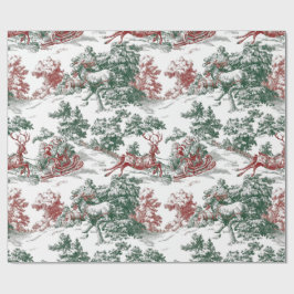 Papel De Presente Vintage Vermelho Verde Natal Papai Noel Trenó