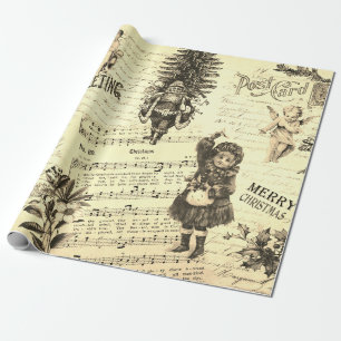 Papel De Presente Vintage Victorian Felry Christmas Sepia Beige