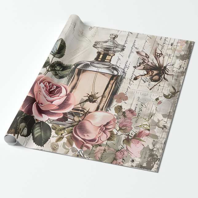 Papel De Presente Vintage Victorian Perfume Decoupage (Desenrolado)