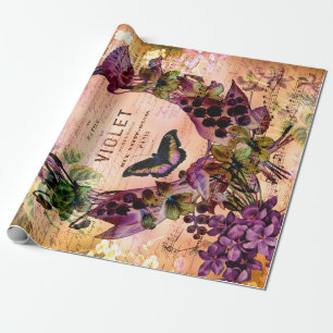Papel De Presente Vintage Violet Butterfly Ephemera Decoupage