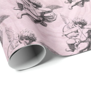 Papel De Presente Vintage Vitoriano Rosa Cupido Dia dos Namorados