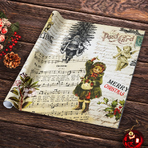 Papel De Presente Vintage vitoriosa Papais noeis de Natal vitorianas