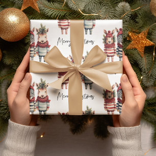 Papel De Presente Vintage Watercolor Animais de Natal