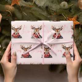 Papel De Presente Vintage Watercolor Deer &. Feliz Natal