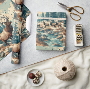 Papel De Presente Vintage Watercolor Elk AI Art