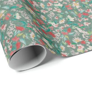 Papel De Presente Vintage Watercolor Florals Winter Meadow (Green)