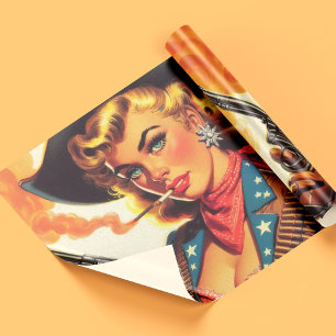 Papel De Presente Vintage Western Cowgirl Pin Up