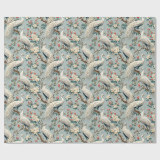 Papel De Presente Vintage White Peacock & Floral Chinoiserie