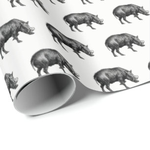 Papel De Presente Vintage Wild Boar Draar BW