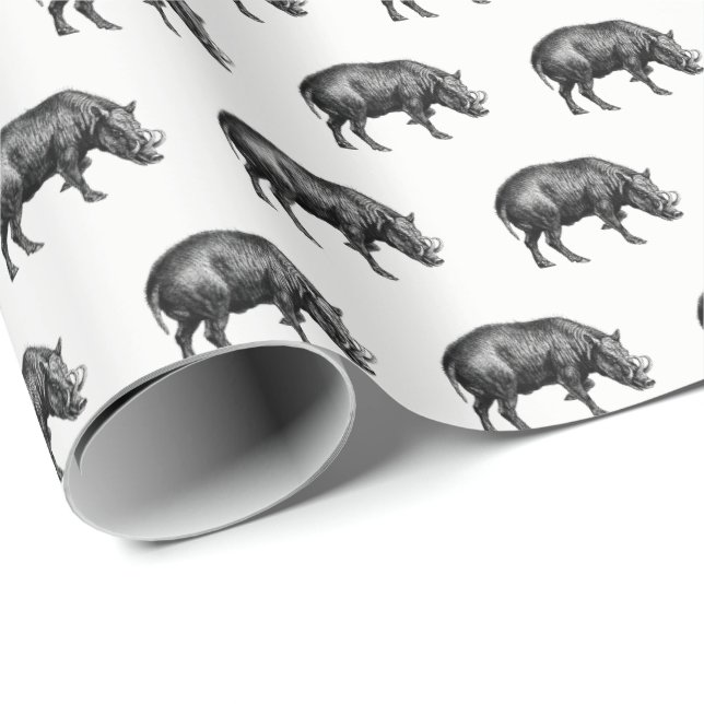 Papel De Presente Vintage Wild Boar Draar BW (Ponta do rolo)