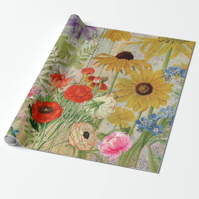 Papel De Presente Vintage Wildflower Nature Botanage (Desenrolado)