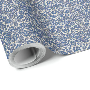 Papel De Presente Vintage William Morris Floral Padrão Azul Branco