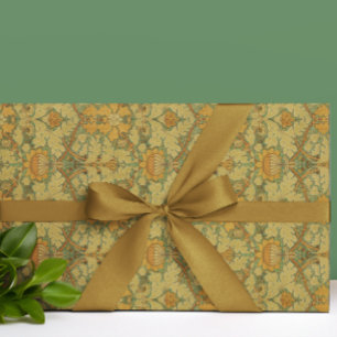Papel De Presente Vintage William Morris Laranja Amarelo Verde