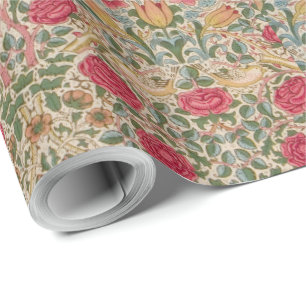 Papel De Presente Vintage William Morris Rosa Pink Amarelo Flor
