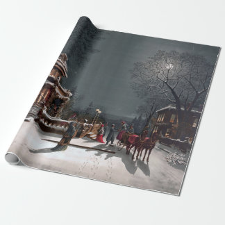 Papel De Presente Vintage Winter ábulo, véspera de Natal, à lua