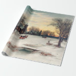 Papel De Presente Vintage Winter Christmas por cavalo e carruagem<br><div class="desc">Vintage Winter snowscape,  paisagem de Natal,  por carruagems movidas por cavalos</div>