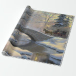 Papel De Presente Vintage Winter Christmas por cavalo e carruagem<br><div class="desc">Vintage Winter snowscape,  paisagem de Natal,  por carruagems movidas por cavalos</div>