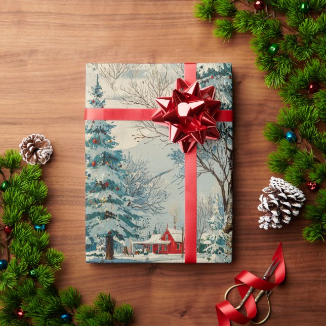 Papel De Presente Vintage Winter Christmas Village II (Presente de Natal)