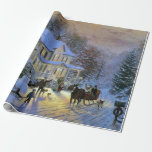 Papel De Presente Vintage Winter Town Christmas<br><div class="desc">Vintage Winter Town Christmas tree com cavalo desenhado</div>