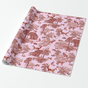 Papel De Presente Vintage Woodland Fox Hare Red Pink