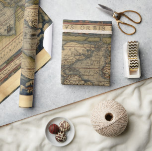 Papel De Presente Vintage World Map Atlas Roll Decorativo