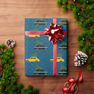 Papel De Presente Vintage Yellow & Black Cab Taxi Christmas Blue