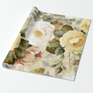Papel De Presente Vintage Yellow Pink and White Roses