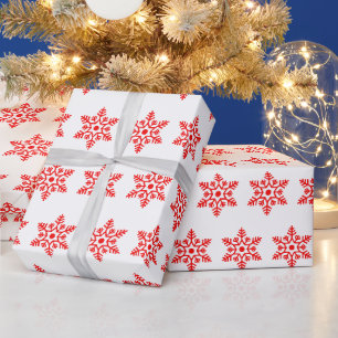 Papel De Presente Vintagem de Flocos de Neve Vermelha e Branca de Na