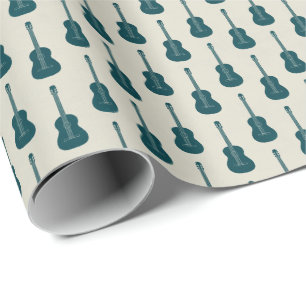Papel De Presente Violão Acústico Grungy bolinhas azul creme