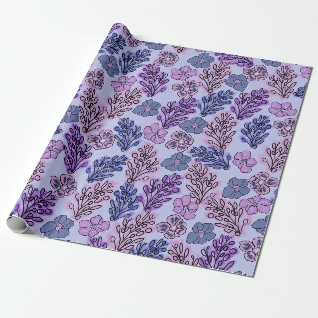 Papel De Presente Violet Floral (Desenrolado)