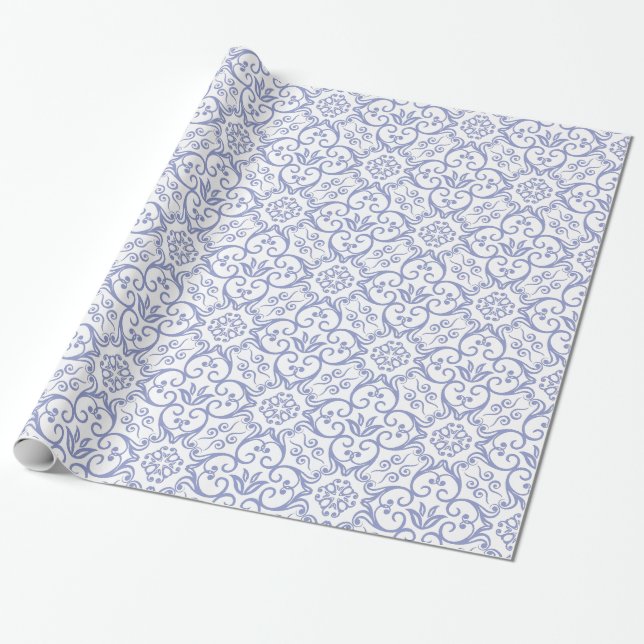Papel De Presente Violet Tulip & White Damask Gift Wrap (Desenrolado)