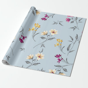 Papel De Presente violeta e creme flores pequenas folhas bunches