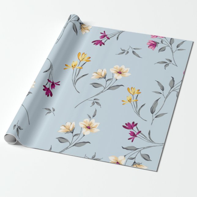 Papel De Presente violeta e creme flores pequenas folhas bunches (Desenrolado)