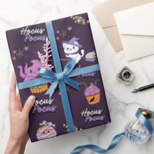Papel De Presente violeta escura Hocus Pocus Feiticeiro Gato Hallowe
